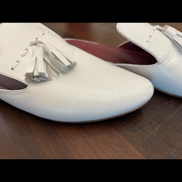 Monica Marquez White Leather Mules w/Tassels Size 5.5 (See Notes) - Picture 6 of 9